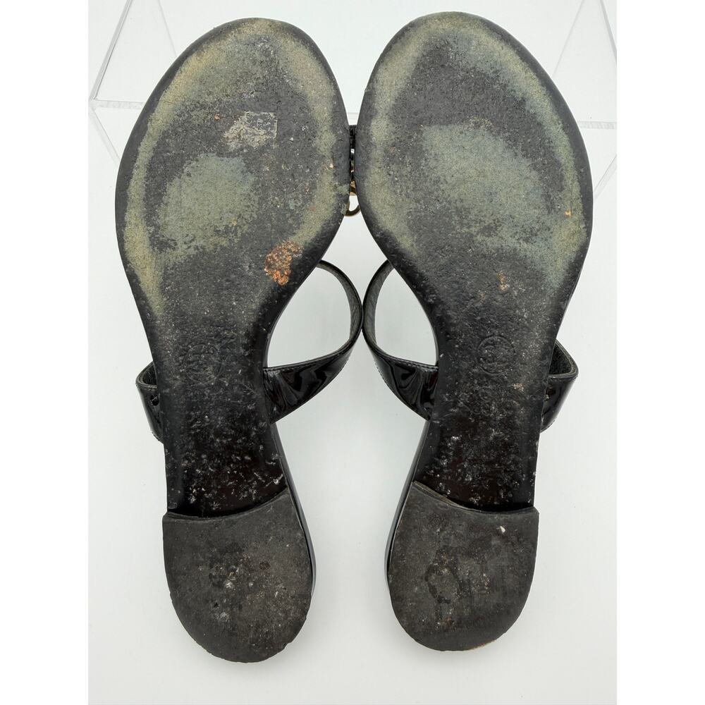 Chanel Toe Ring Sandal Black Leather Gold Interlocking CC Logo Size 39.5 / 9.5 - Picture 7 of 15